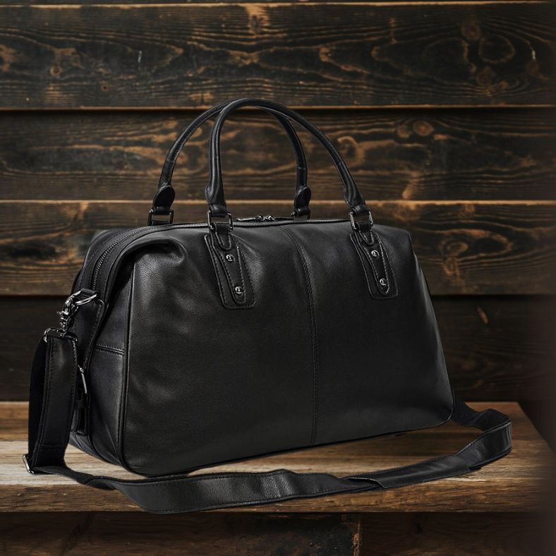 Lawrence - Black Leather Travel Bag