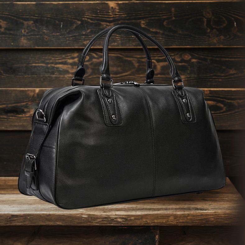 Lawrence - Black Leather Travel Bag