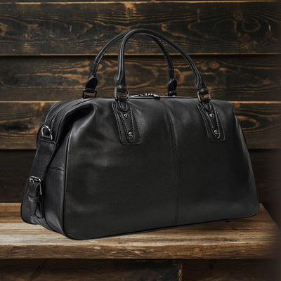 Lawrence - Black Leather Travel Bag