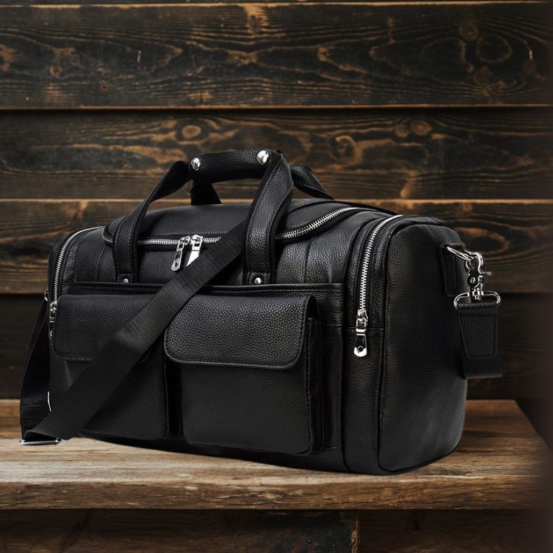 Carl - Black Leather Travel Tote