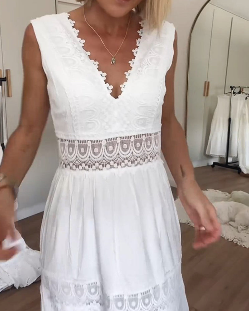 Hope - V-neck White Lace Dress