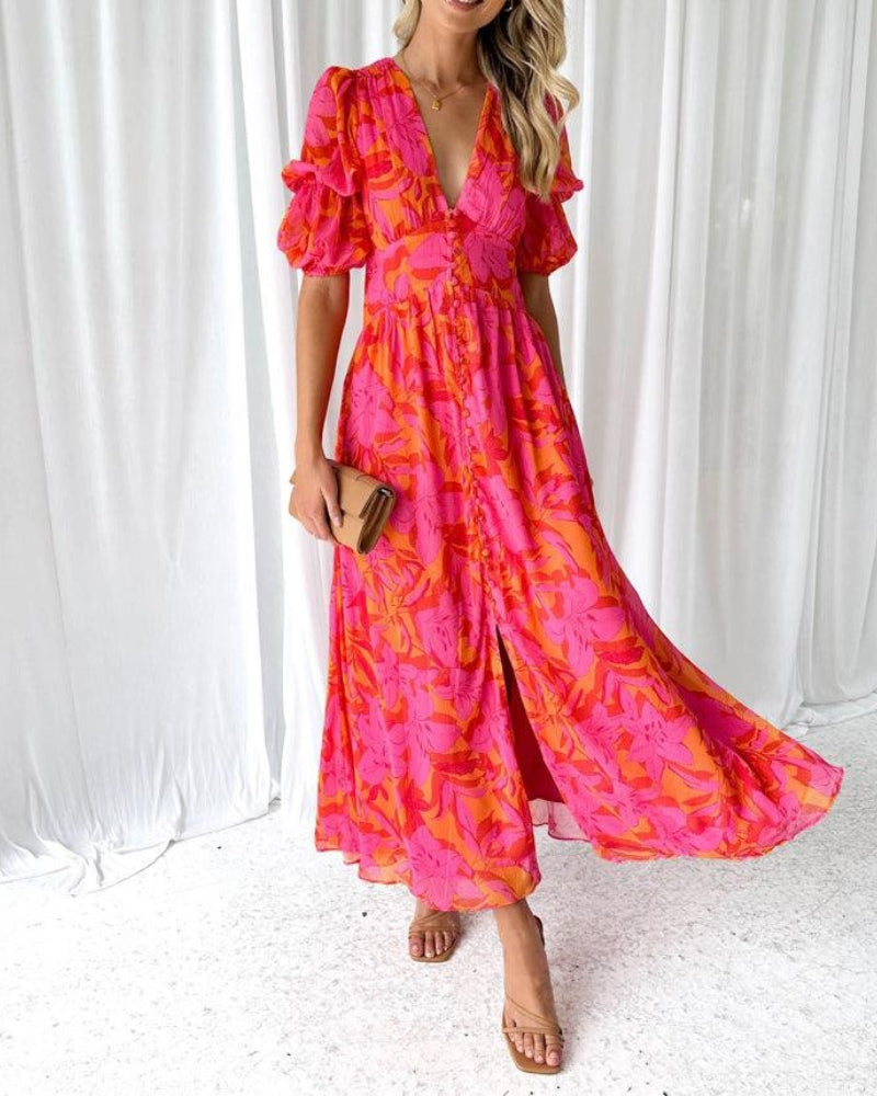 Soléa Puff Sleeve V-Neck Maxi