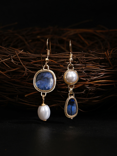 Carissa – Vintage Blue Stone Pearl Earrings