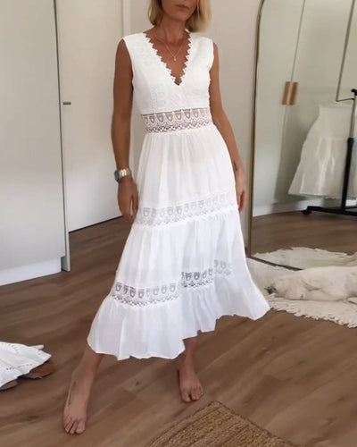 Hope - V-neck White Lace Dress