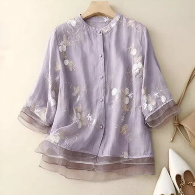 Celest - Floral Embroidered Cotton Top