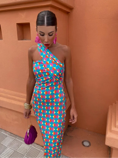 Elise | Colorful Asymmetric Neckline Dress