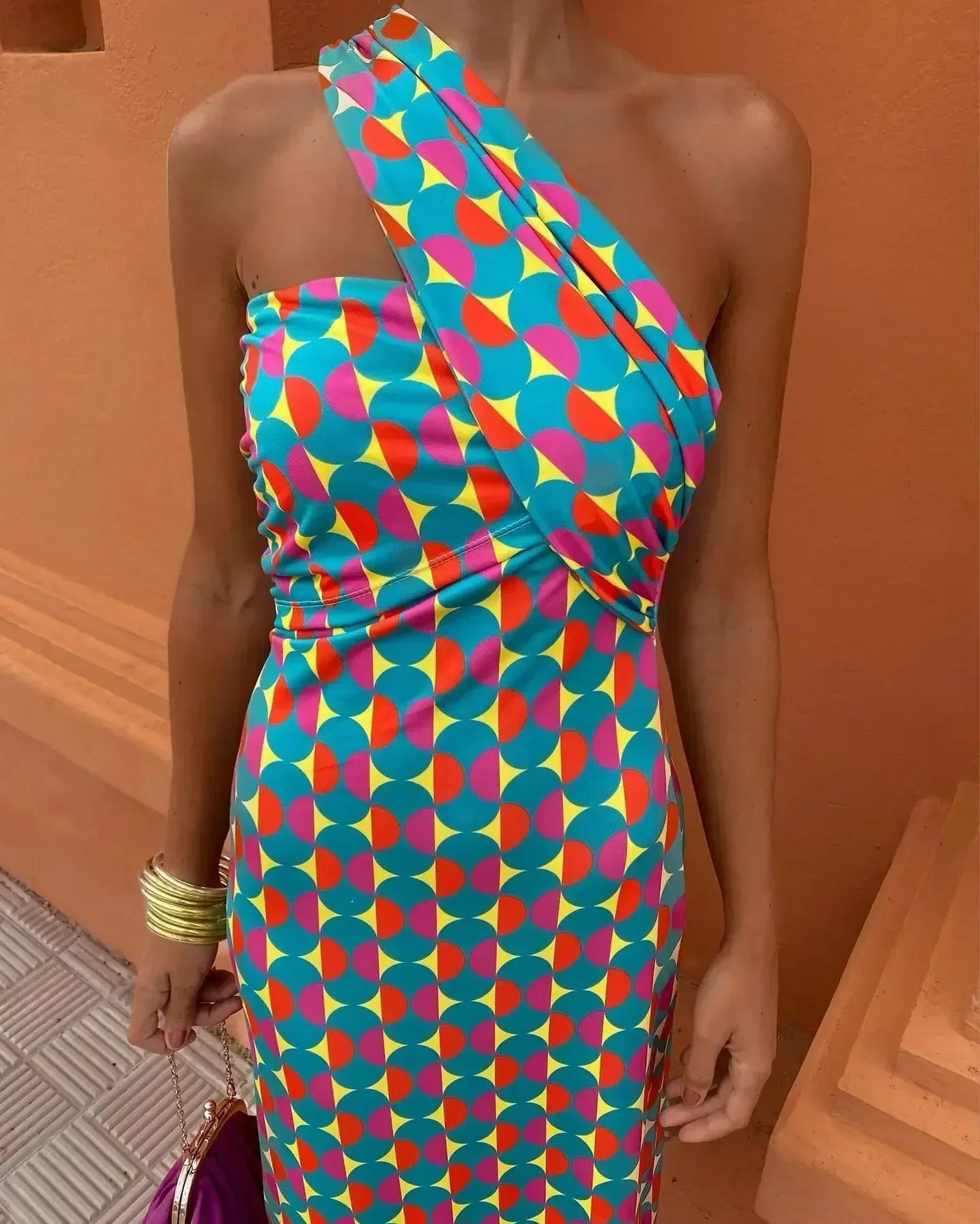 Elise | Colorful Asymmetric Neckline Dress