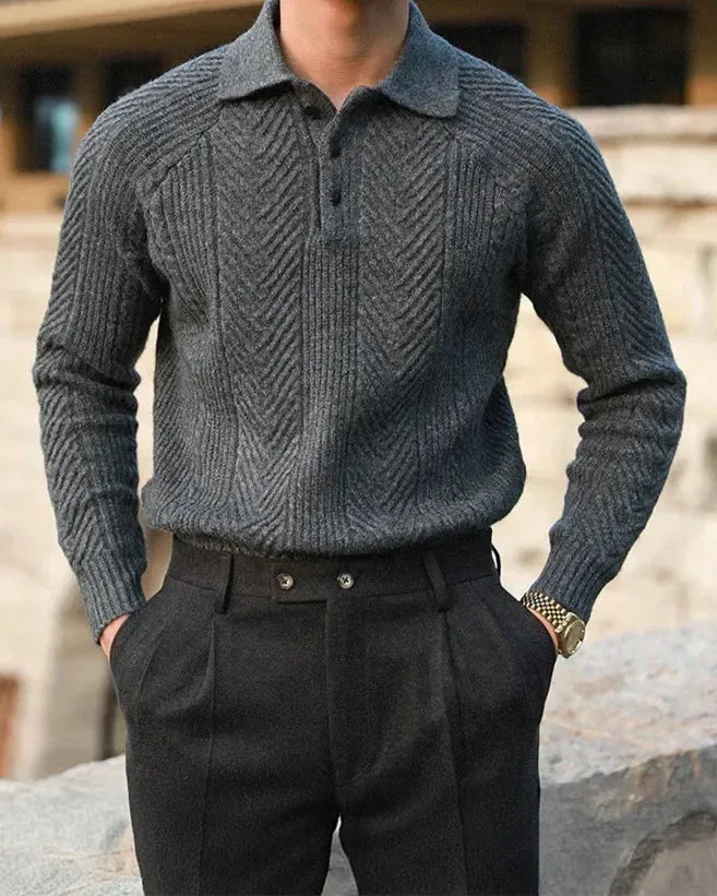 Laurent - Long Sleeve Knitted Polo