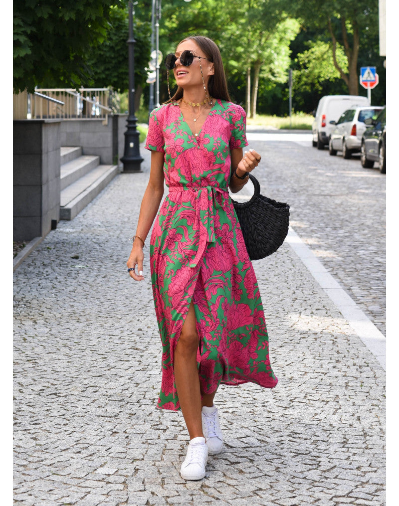 Delina| Floral Wrap Midi Dress