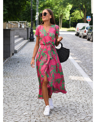 Delina| Floral Wrap Midi Dress