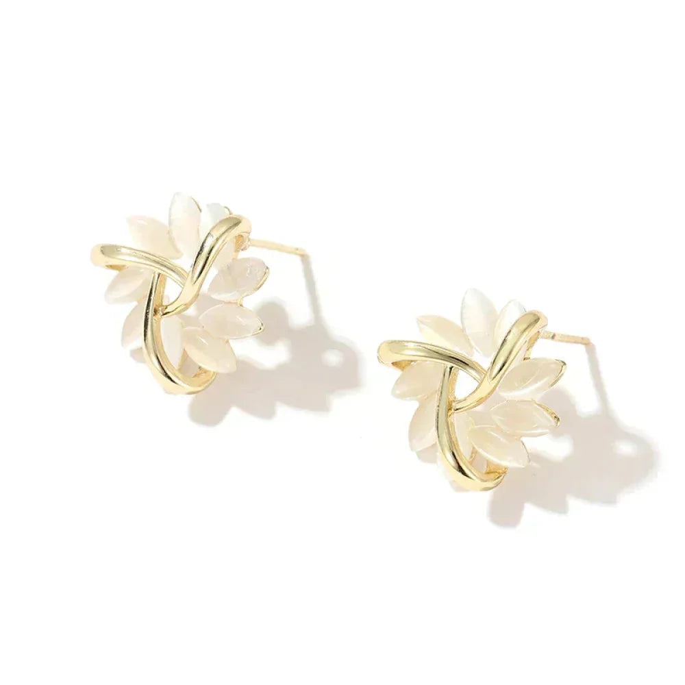 Hesper - Elegant and Exquisite Opal Petal Circle Stud Earrings in Gold