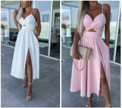 Sienna | Elegant Strappy Front Slit Midi Dress
