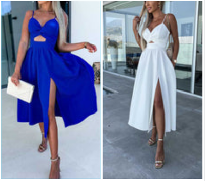 Sienna | Elegant Strappy Front Slit Midi Dress