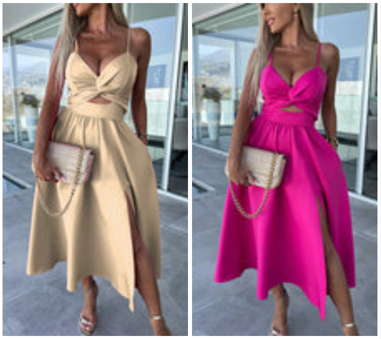 Sienna | Elegant Strappy Front Slit Midi Dress