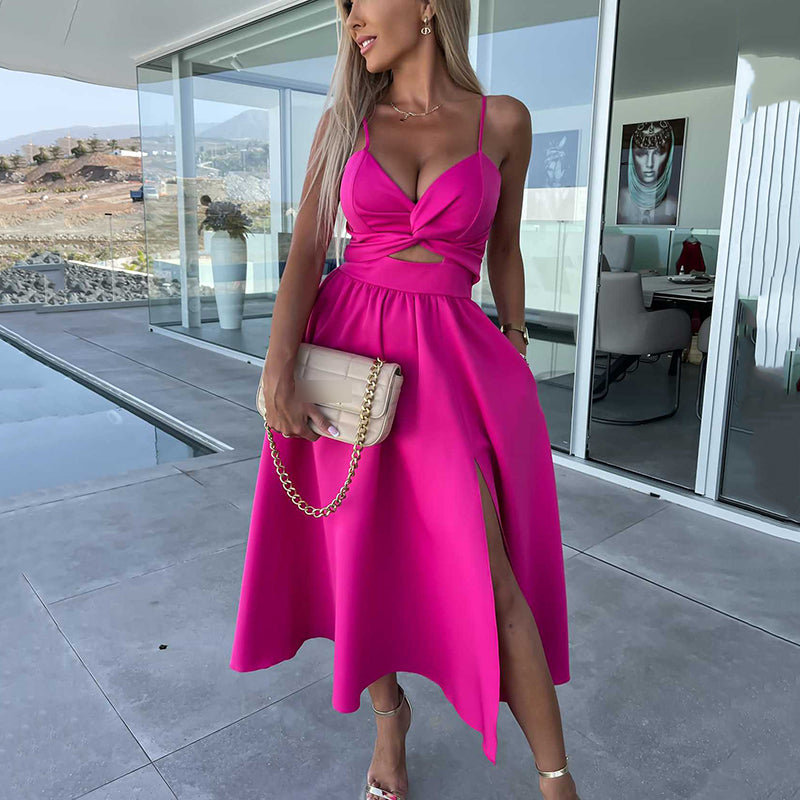 Sienna | Elegant Strappy Front Slit Midi Dress