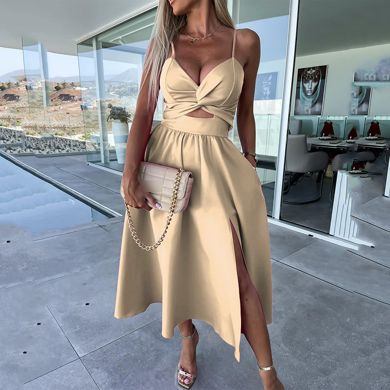 Sienna | Elegant Strappy Front Slit Midi Dress