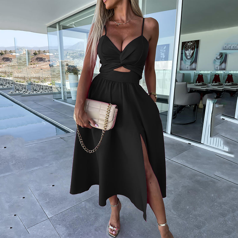 Sienna | Elegant Strappy Front Slit Midi Dress