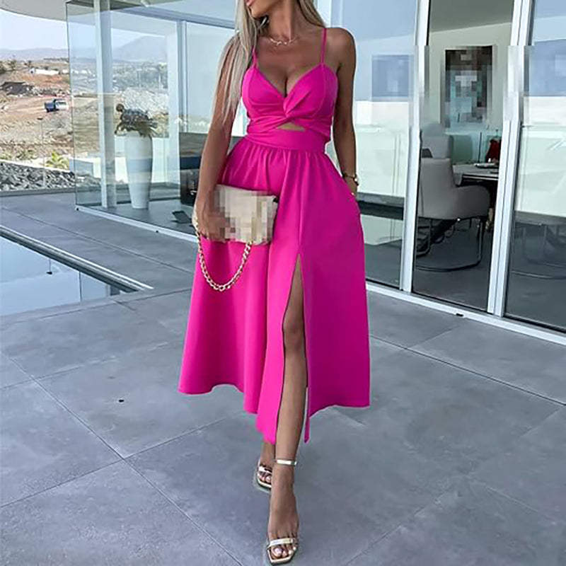 Sienna | Elegant Strappy Front Slit Midi Dress