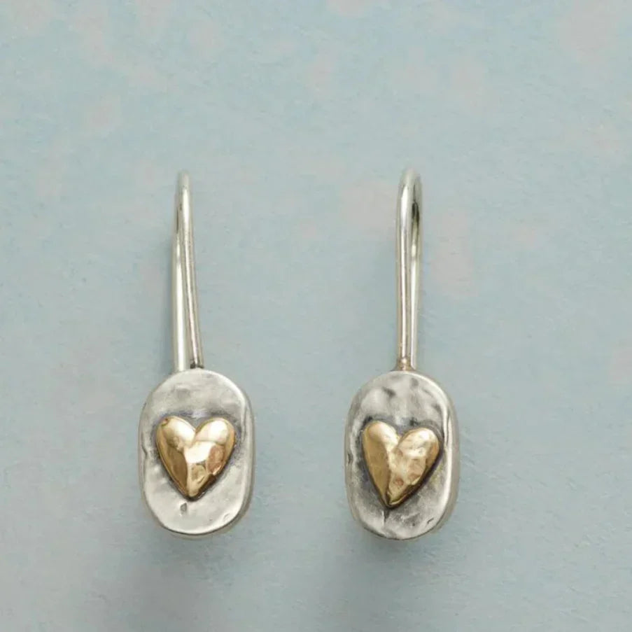 Araceli – Vintage Golden Heart Silver Earrings